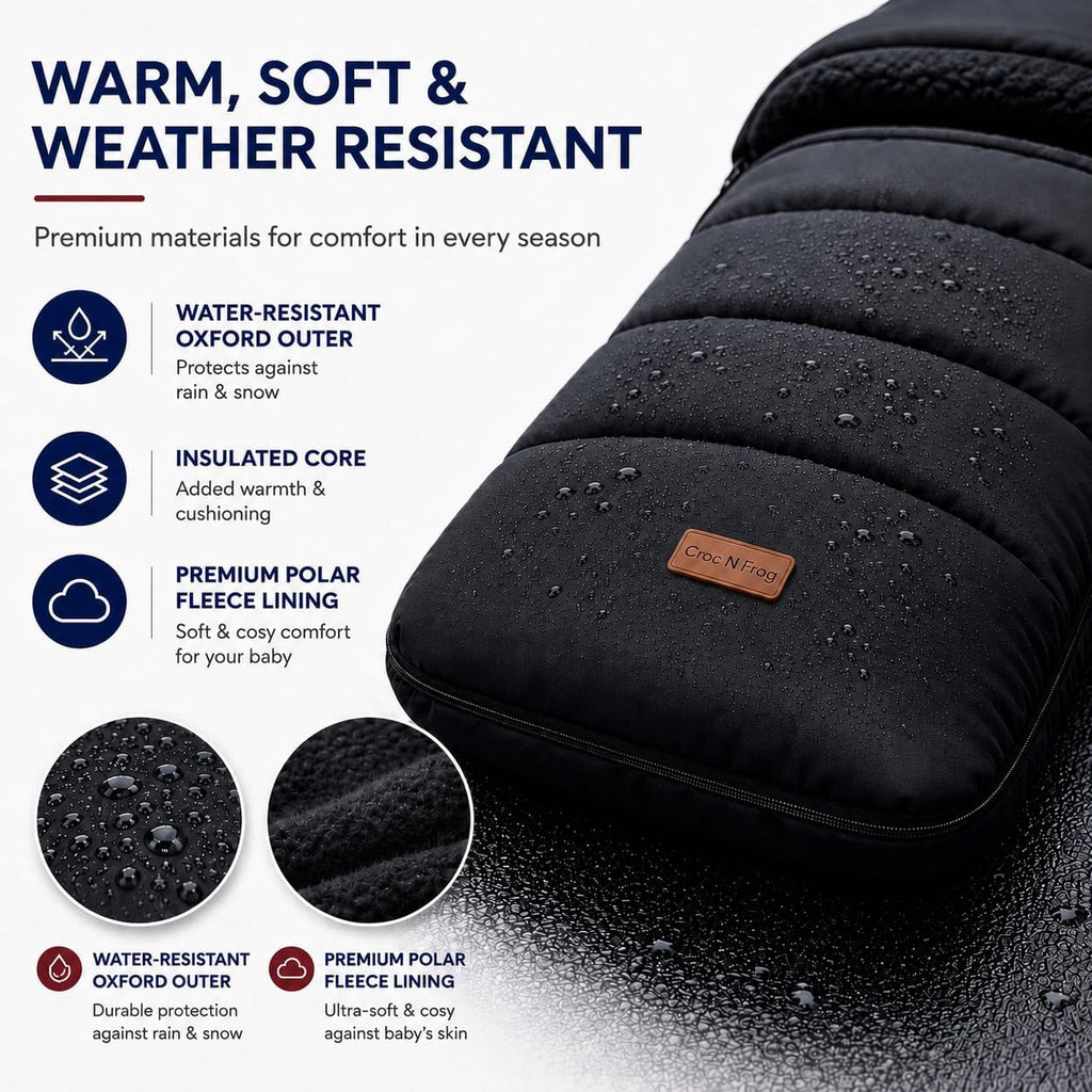 CrocnFrog Universal Baby Bunting Footmuff - Cosy Toes Fit Toddler Foot Muff for Stroller, Buggy, Pushchair & Pram Footmuffs Comes with Warm and Soft Polar Fleece Water, Wind