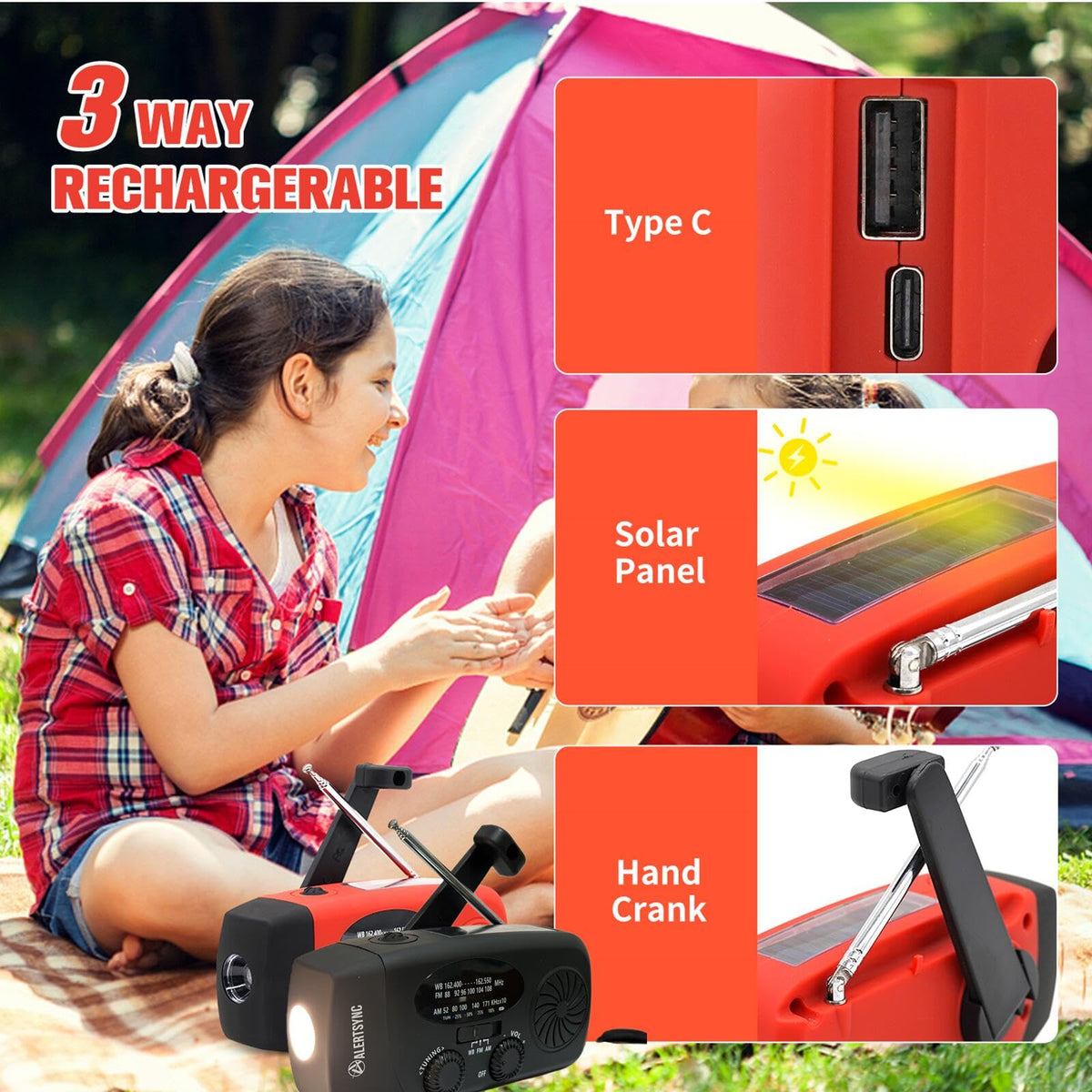 2000mAh Wind Up Solar Radio, Emergency Weather Radio,FM/AM Hand Crank Radio