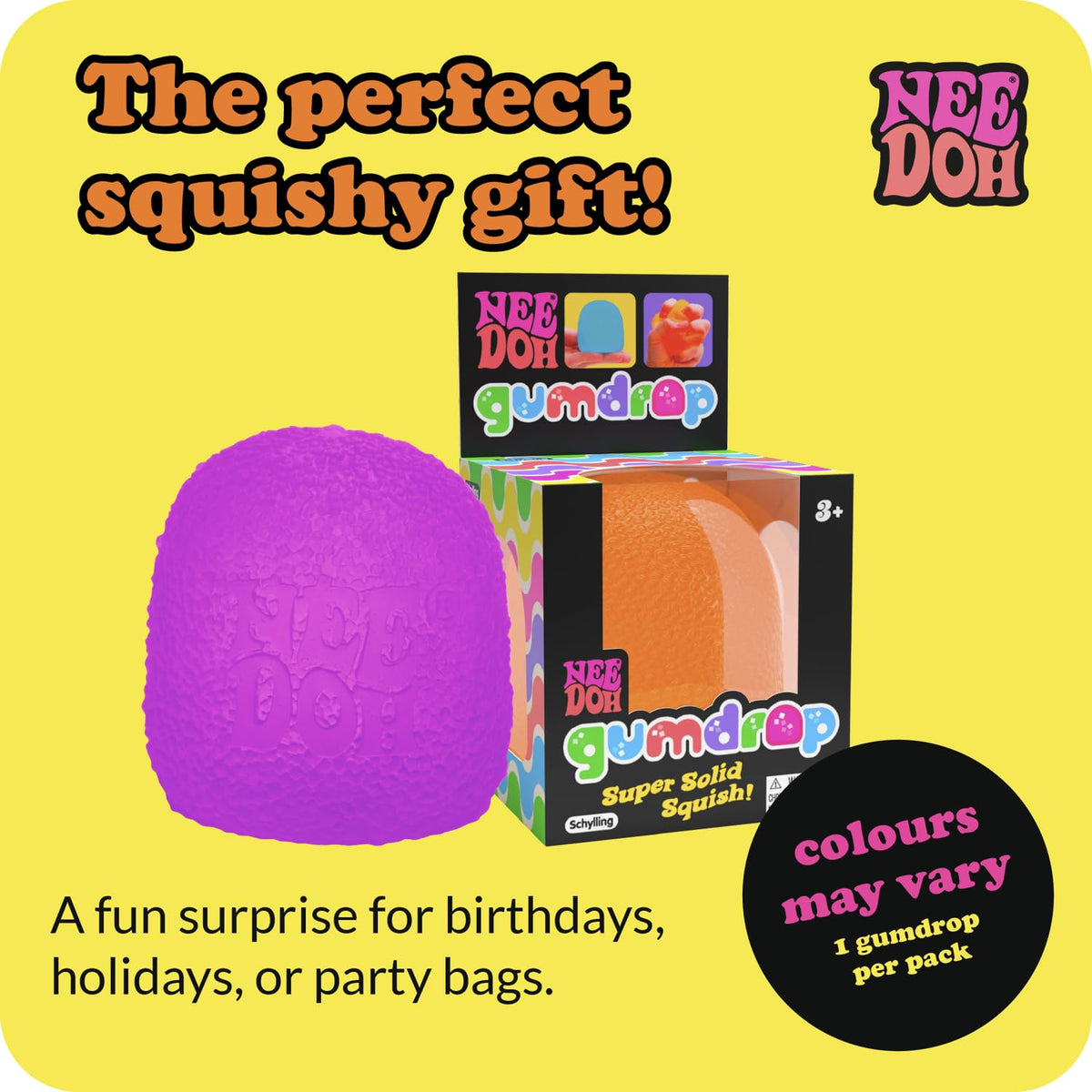 Schylling NeeDoh Nice Cube - Sensory Squeeze Toy with Super Solid Squish - 2.25" Cube - Color May Vary (Pack of 1)