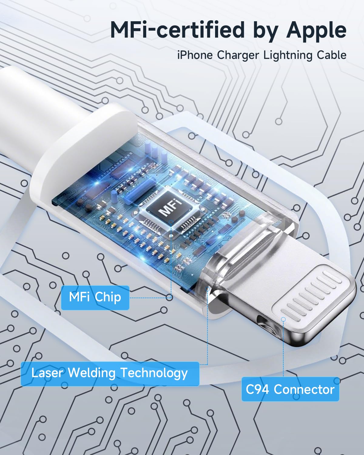 Long iPhone Charger Cable 3M, [Apple MFi Certified] USB to Lightning Cable