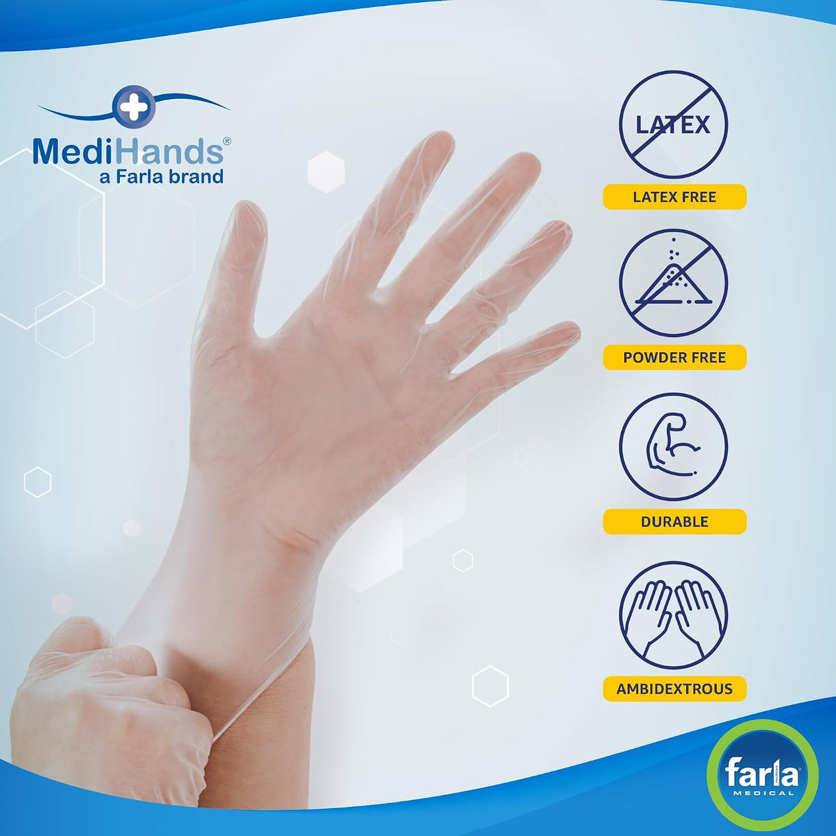 MediHands Clear Vinyl Powder Free Gloves | Food Safe | Disposable | Latex Free | Medium - Pack of 100