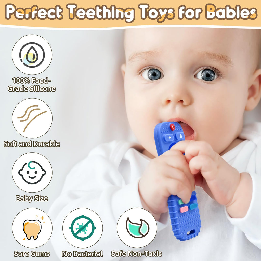 Teething Relief Teethers Toys for Babies 3-6 12 Months Gifts, Silicone Remote Control Baby Teether Bath Toys for 3 6 9 Months Newborn Infant Boy Girl Autism, Food Grade Silicone Sensory Toys, Black