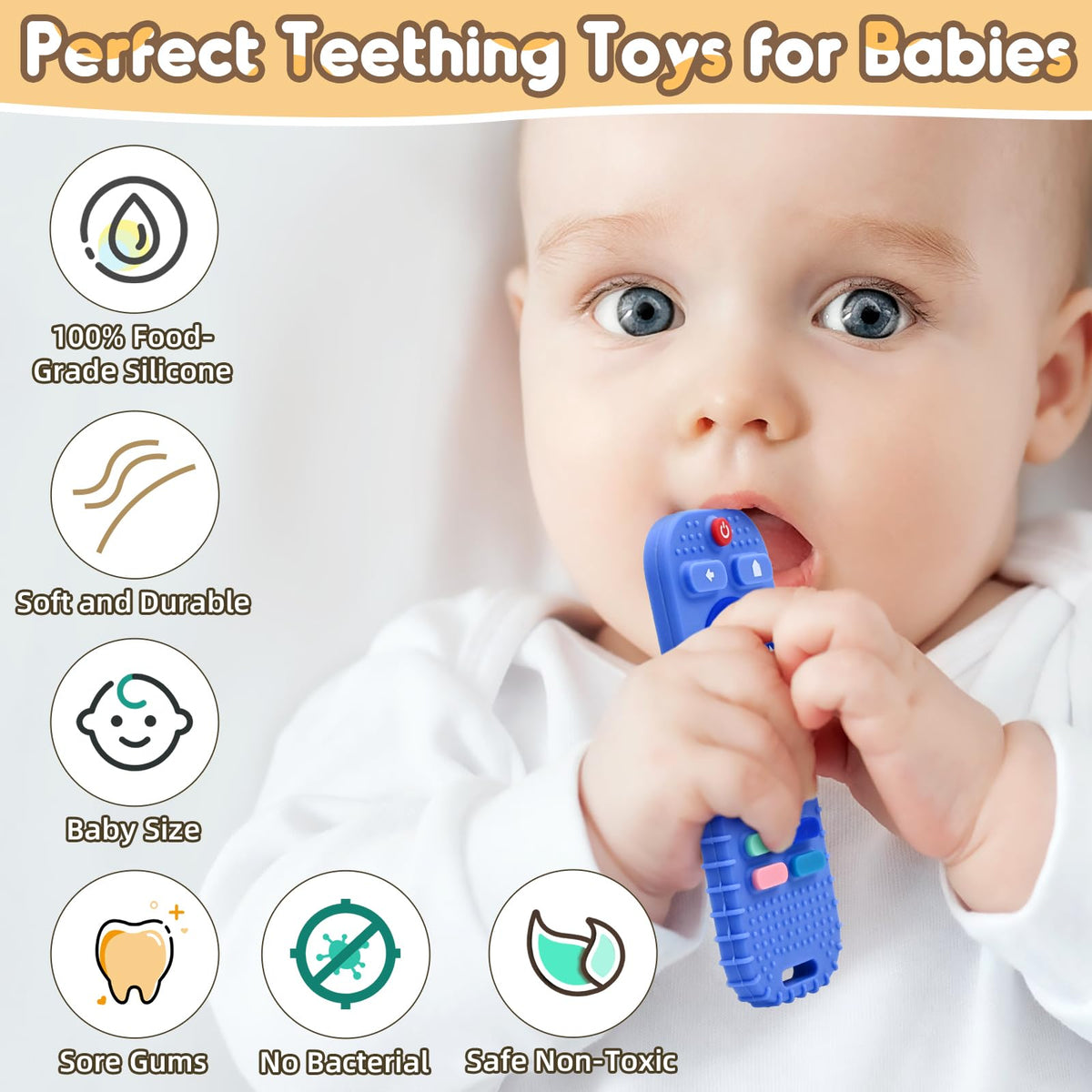 Teething Relief Teethers Toys for Babies 3-6 12 Months Gifts, Silicone Remote Control Baby Teether Bath Toys for 3 6 9 Months Newborn Infant Boy Girl Autism, Food Grade Silicone Sensory Toys, Black