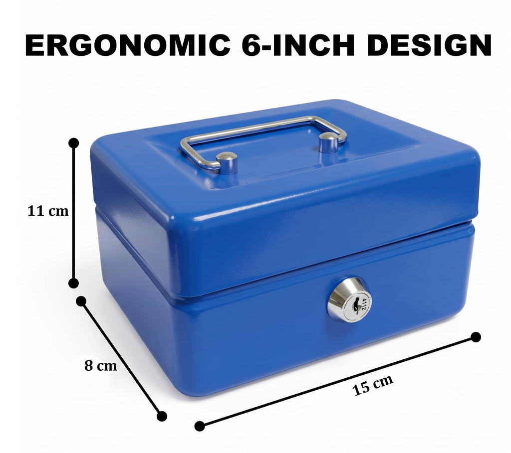Requisite Needs Metal Money Box Tin 6" Steel Cash Safe Box Petty Cash Deposit Tin with Lock 2 Keys for Security (BLACK)