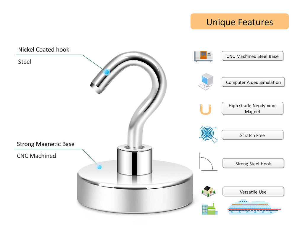 Neosmuk Magnetic Hooks,10kg+ Heavy Duty Cruise Hooks, Silver, 10 Pack