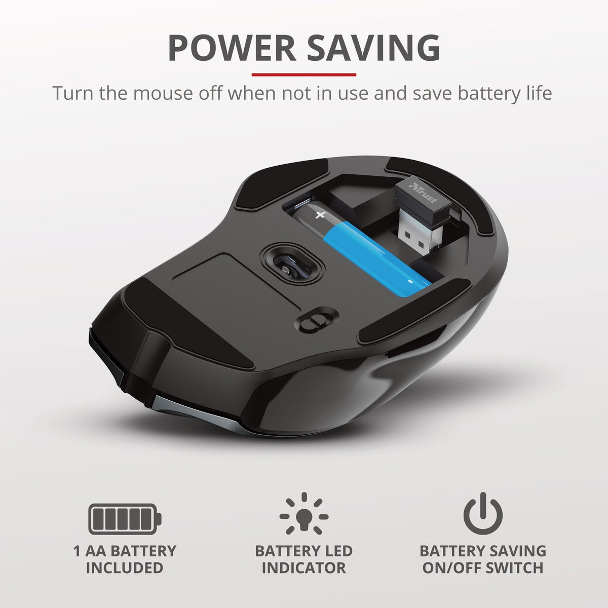 Trust Silent Wireless Mouse, Battery Included, 800-1600 DPI