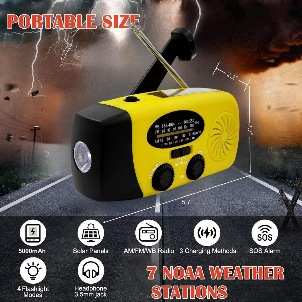 2000mAh Wind Up Solar Radio, Emergency Weather Radio,FM/AM Hand Crank Radio