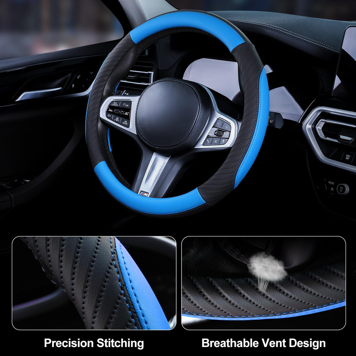 Universal Car Steering Wheel Cover Leather 37-38 cm Soft Microfiber - Gray