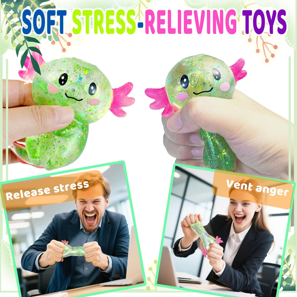 Axolotl Squishy Stress Relief Toy Glitter Fidget Toys Cute Malt Sugar Axolotl Toy Fidget Toys for Kids Youth Adult, Party Favors Anxiety Relief Squishy Toys(Blue)