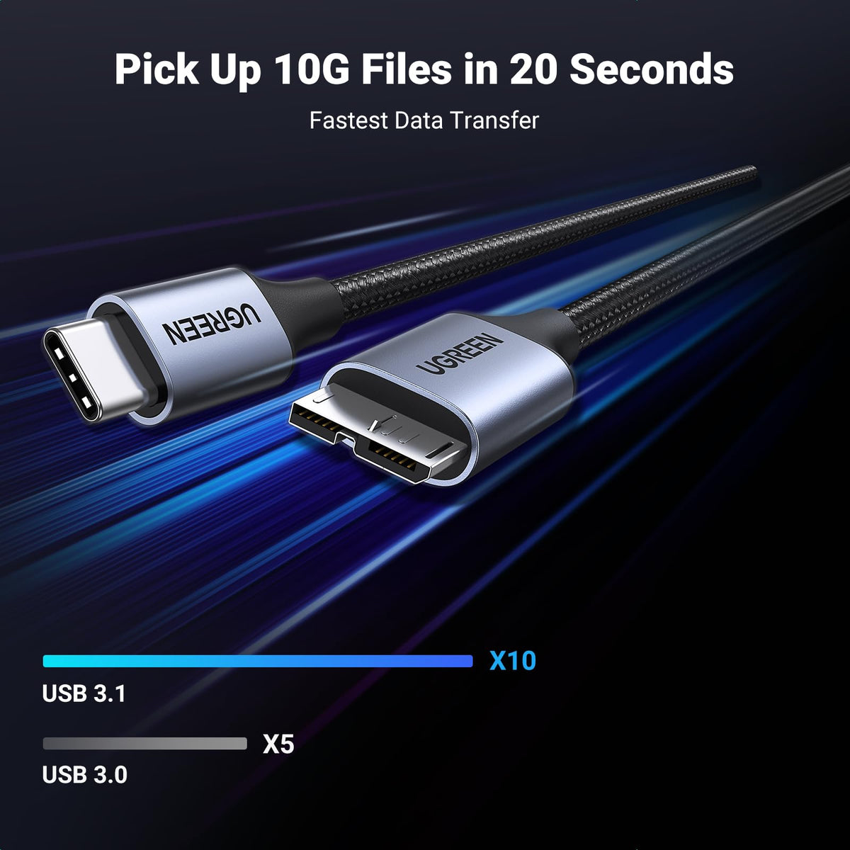 UGREEN Micro B to USB C Hard Drive Cable 10Gbps 1M