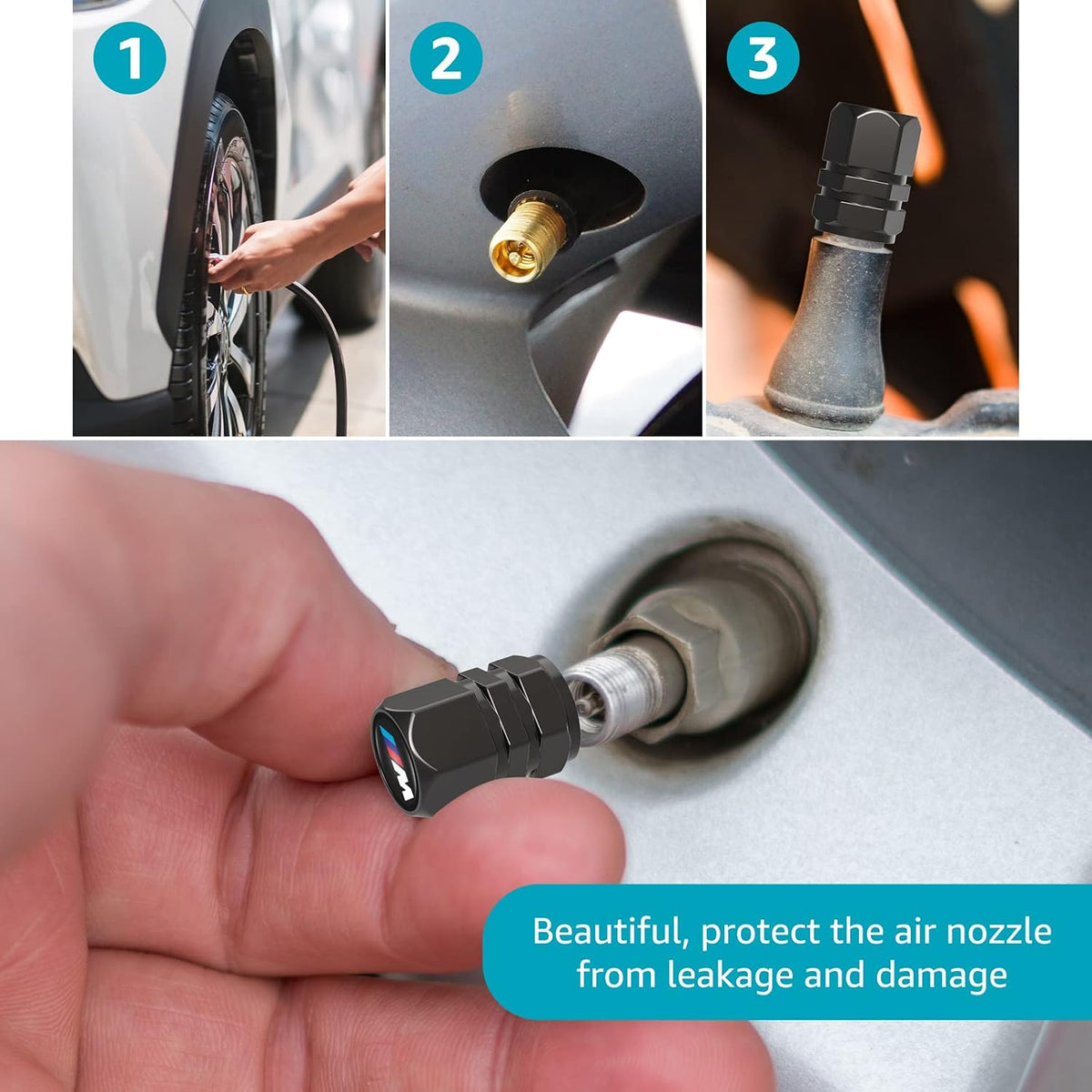 4PCS Tyre Valve Caps, Car Tyre Caps Compatible with BMW M M2 M4 M5 M6 M8 X1 X2 X3 X5 X6 M135i M240i Z4 328i X7, Leak-Proof Dust Caps for Car Tyres