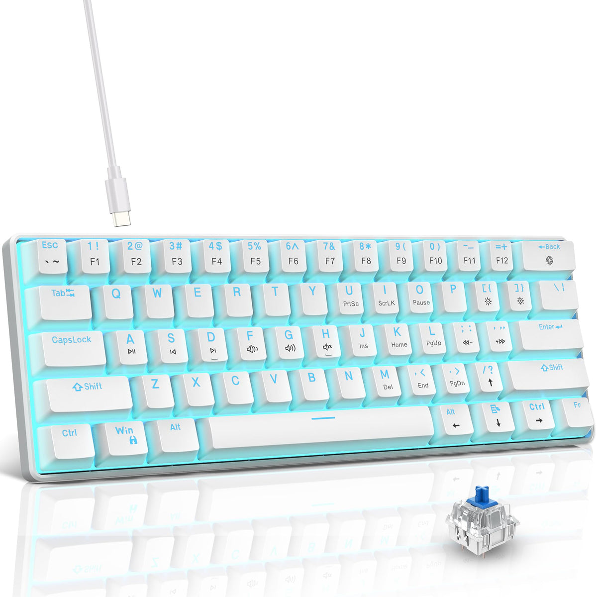 Snpurdiri 2.4G 60% Wireless Gaming Keyboard and Mouse Combo (White-Grey)