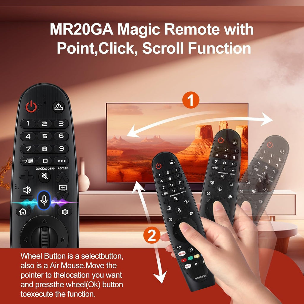 Magic Remote for LG-TV-Remote, Replacement for LG Smart TV Remote Control, AN-MR20GA Compatible Universal Remote Control with Voice, Pointer and Netflix/Prime Video Hotkeys