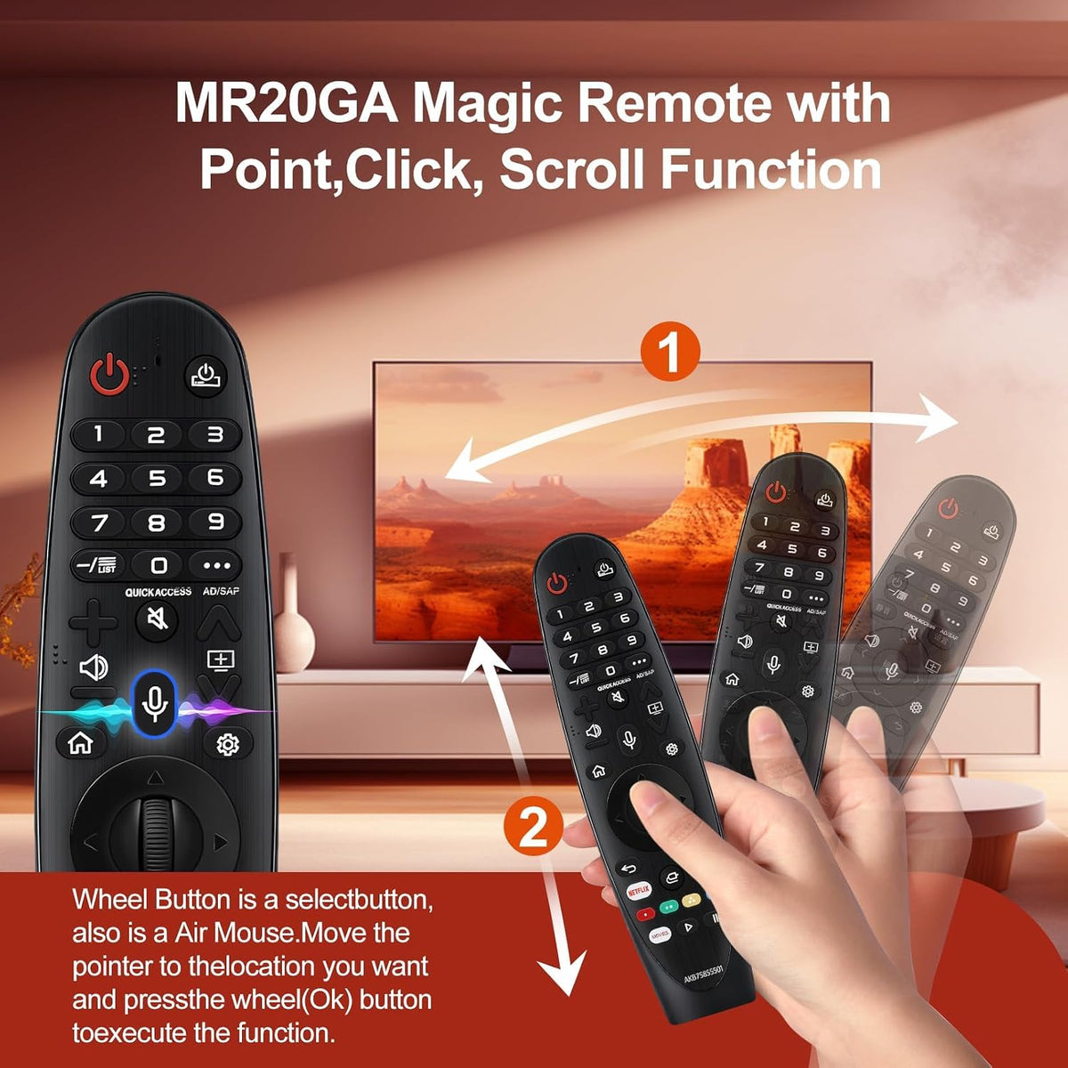 Magic Remote for LG-TV-Remote, Replacement for LG Smart TV Remote Control, AN-MR20GA Compatible Universal Remote Control with Voice, Pointer and Netflix/Prime Video Hotkeys