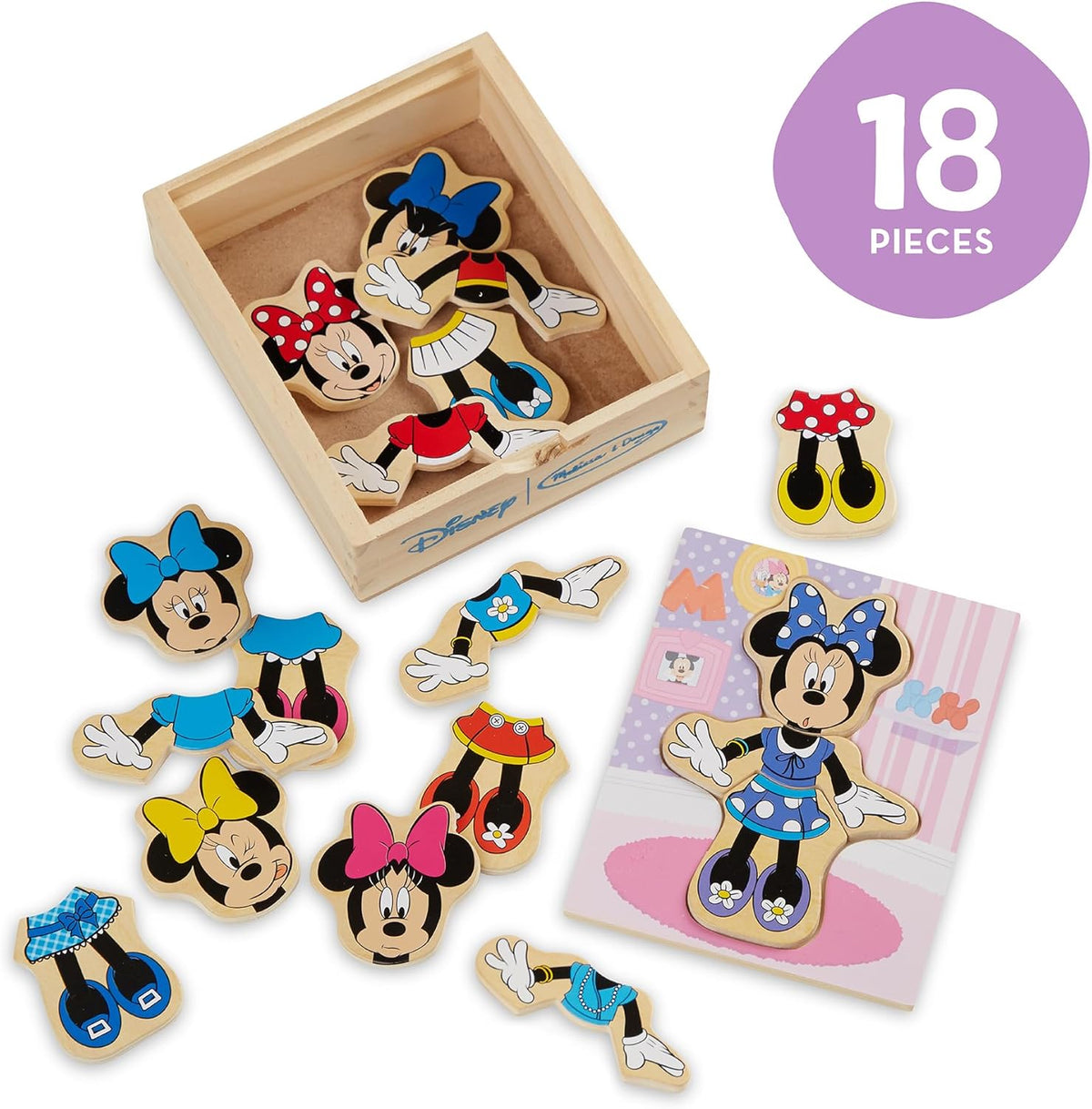 Melissa & Doug Disney Minnie Mouse Dress-Up Puzzle, 18 Pieces Mix and Match Outfits, Sorting & Matching Toy with Storage Case, Educational Puzzle for Toddlers Ages 3+