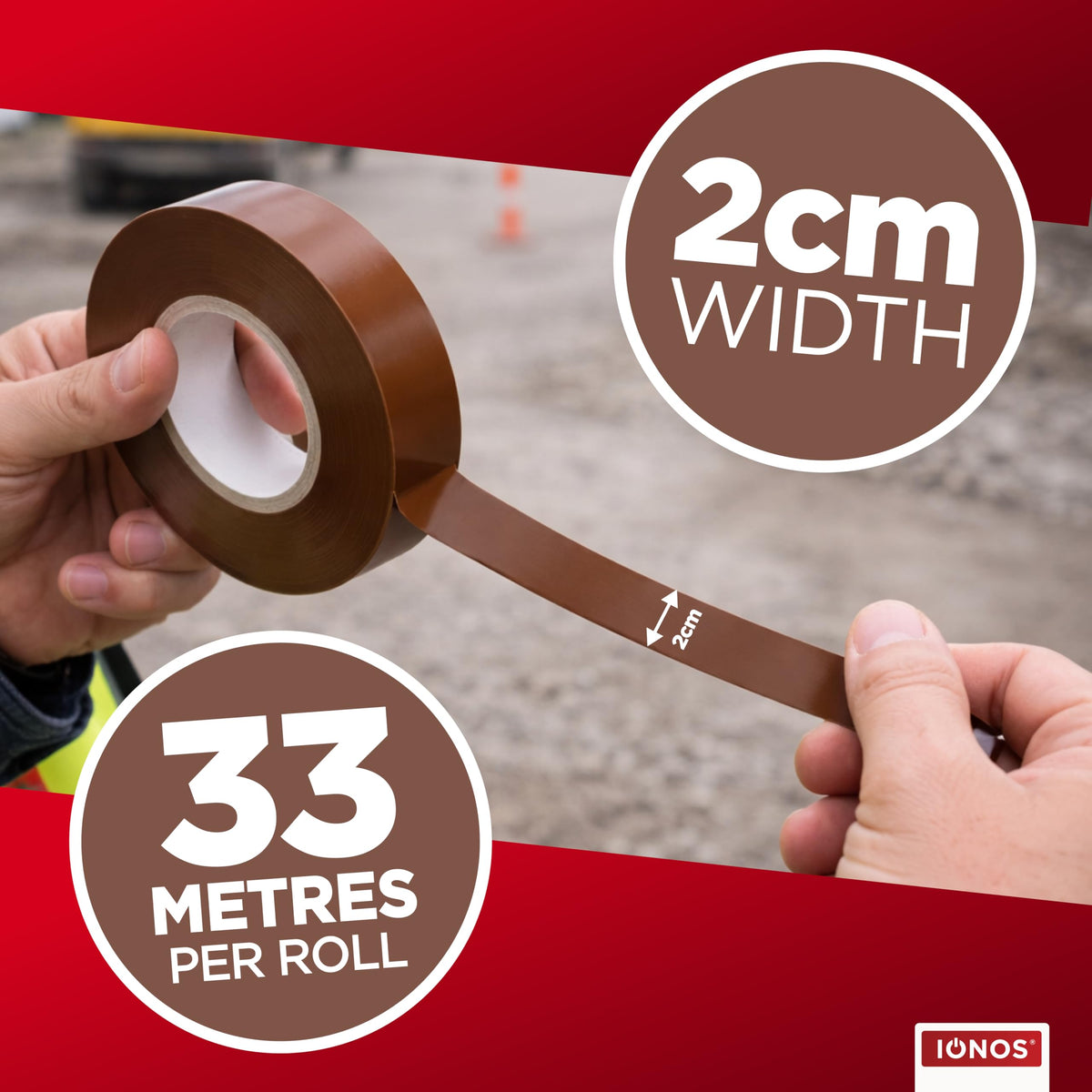 Status IONOS Red PVC Tape, 33 metres, Pack of 1