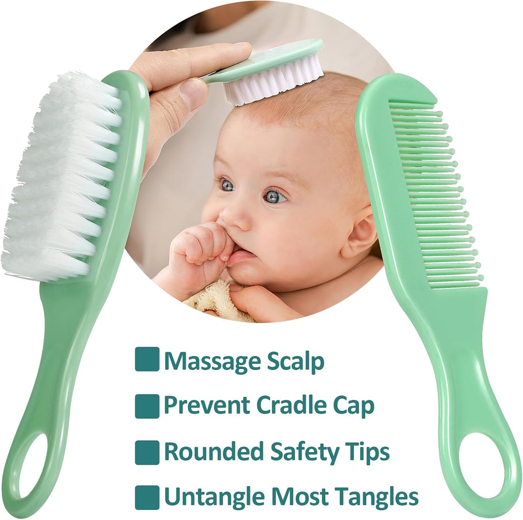 Qunlions life Baby Healthcare and Grooming Kit, Infant Safety Care Set with Hair Brush Comb Nail Clipper, Baby Essentials Kit for Newborn Girls Boys (Green 14 in 1）