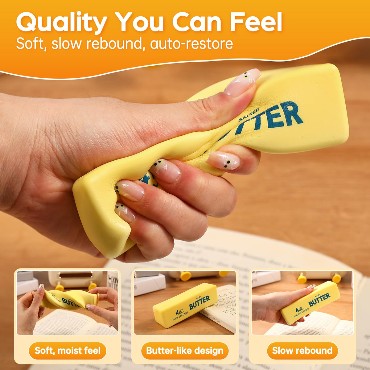 Big Butter Squishy,Giant Squishies Butter 14 OZ,Jumbo Slow Rising Squeeze Toys,Large Soft PU Foam Fidget Toys for Anxiety & Sensory Stress Relief 8.7*1.8*1.8 Inch (Big-Yllow Butter 1Pack)