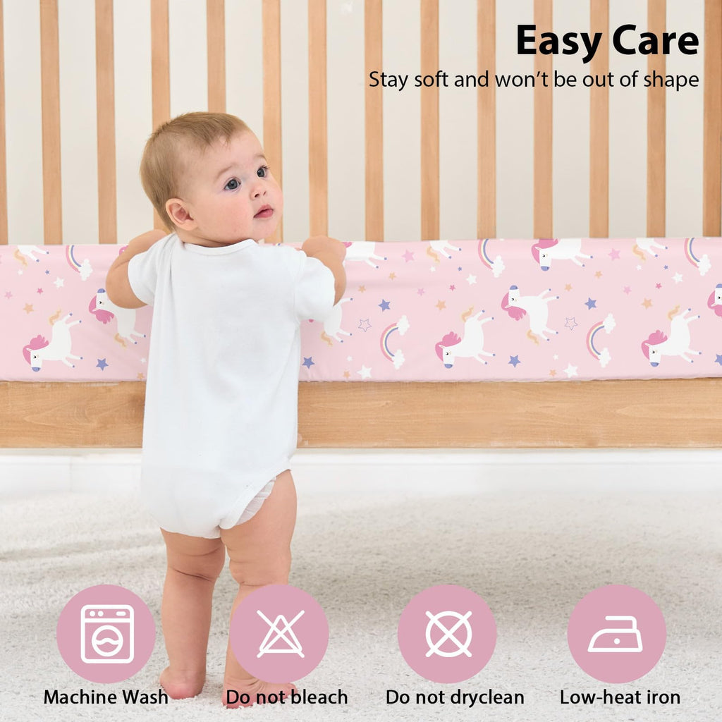 Next to Me Crib Sheets 85x51cm Fitted, 3 Pack Baby Cot Sheets, Ultral Soft & Silky Smooth Microfiber Bedside Crib Fitted Sheets Pink Rainbow