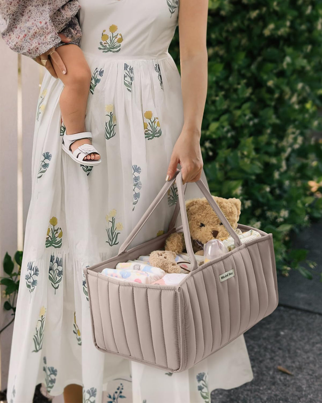 Blissful Diary Nappy Caddy Organiser, Baby Diaper Caddy for Nappy Station, Stylish Storage Basket for Newborn Essentials, Baby Shower Gifts for Girl or Boy, Sage Green