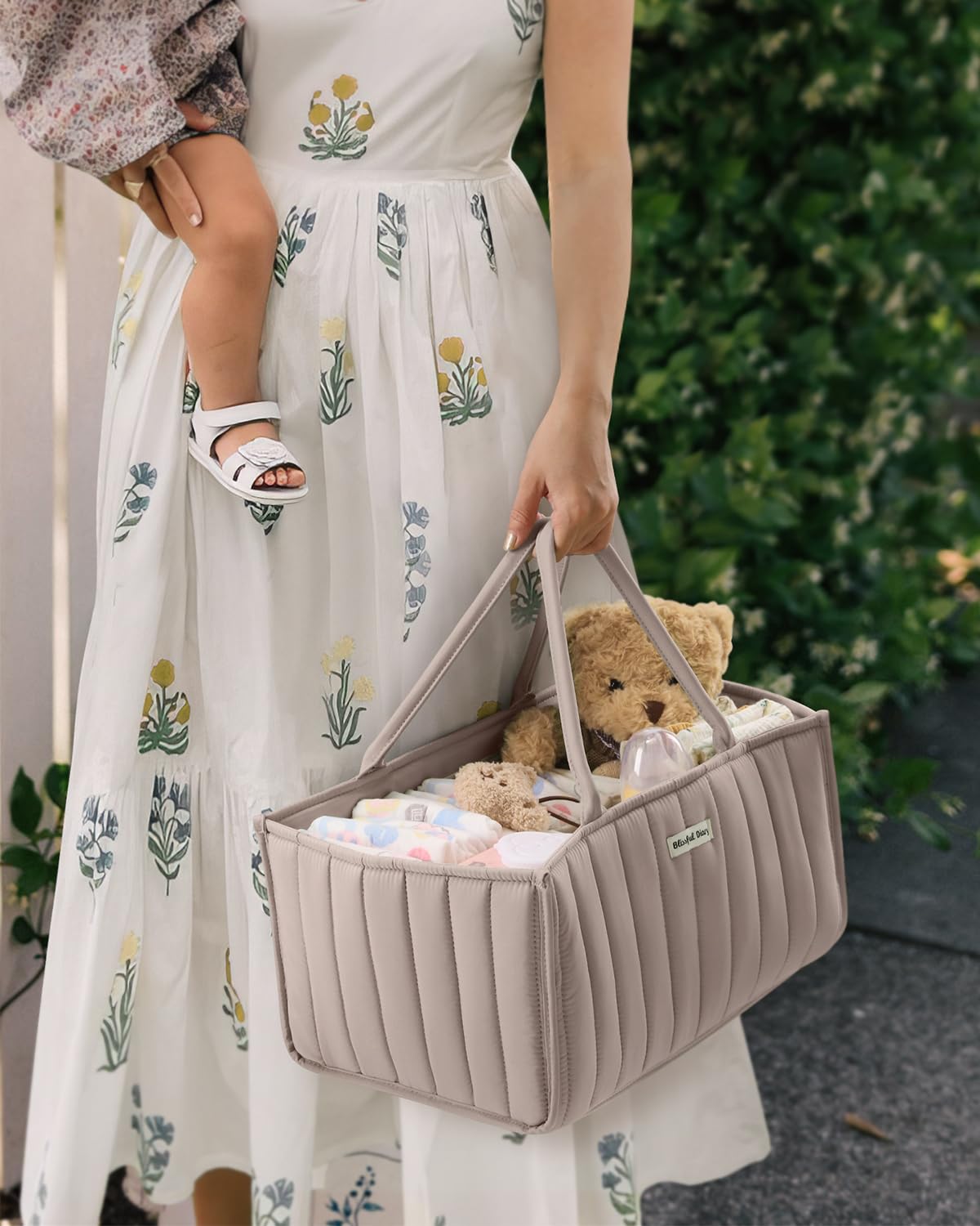 Blissful Diary Nappy Caddy Organiser, Baby Diaper Caddy for Nappy Station, Stylish Storage Basket for Newborn Essentials, Baby Shower Gifts for Girl or Boy, Sage Green