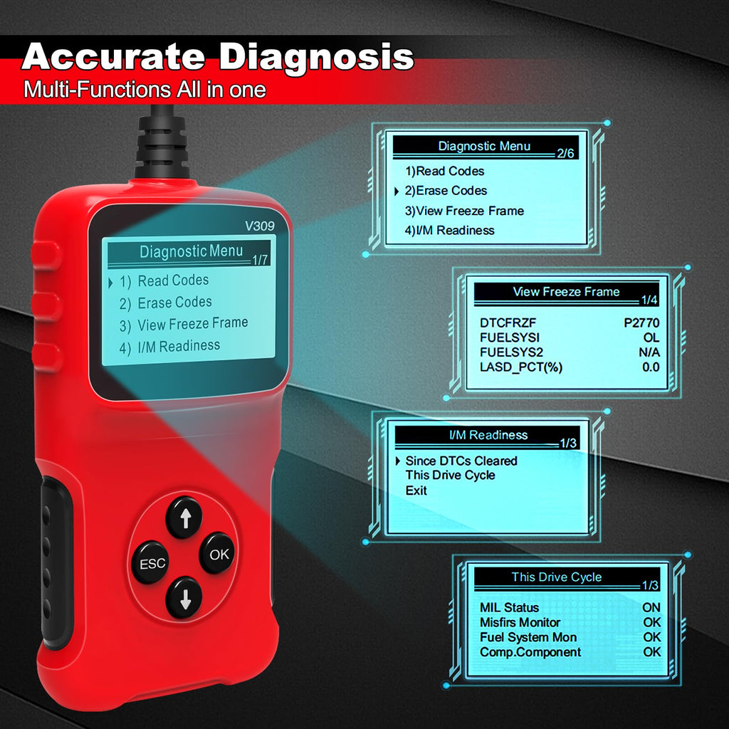 OBD2 Scanner Car Engine Fault Code Reader Wired, V302 OBDII Scan Tool