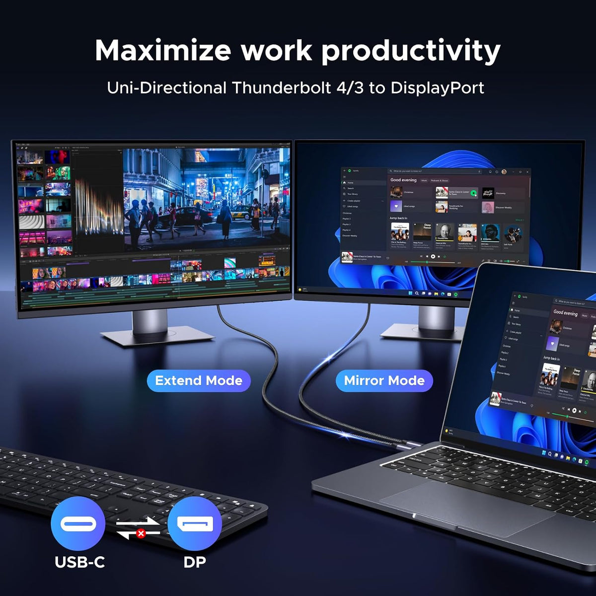 UGREEN USB C to DisplayPort Cable 8K@60Hz Thunderbolt 5/4/3 Type C DP1.4,1M