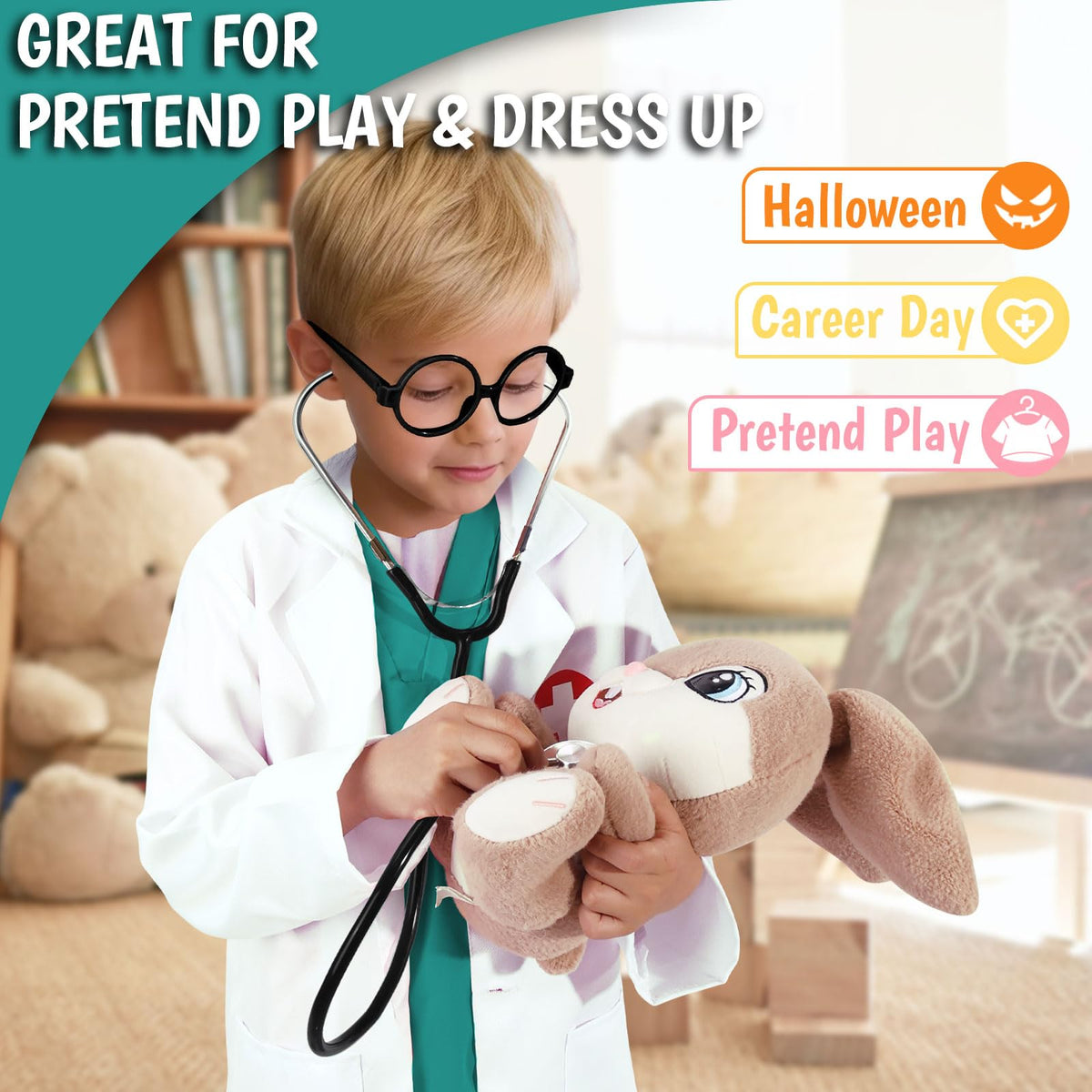 12 PCS Doctor Costume for Kids,Scrubs Nurse Costume for Girls Boys
