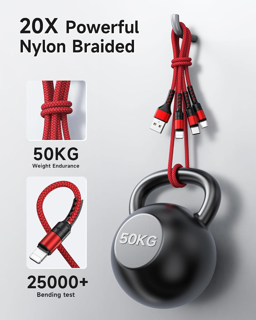 RAVIAD Multi Charger Cable, 3 in 1 Charger Cable 3A USB Fast Charging Cord