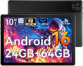 10 Inch Android 16 Tablet, 24GB RAM 64GB ROM(1TB TF Expandable), 1280×800 IPS Display, 6000mAh Battery, WiFi 6 BT5.4, Dual Cameras & Speakers, Tablet for Gaming Learning Working, Black