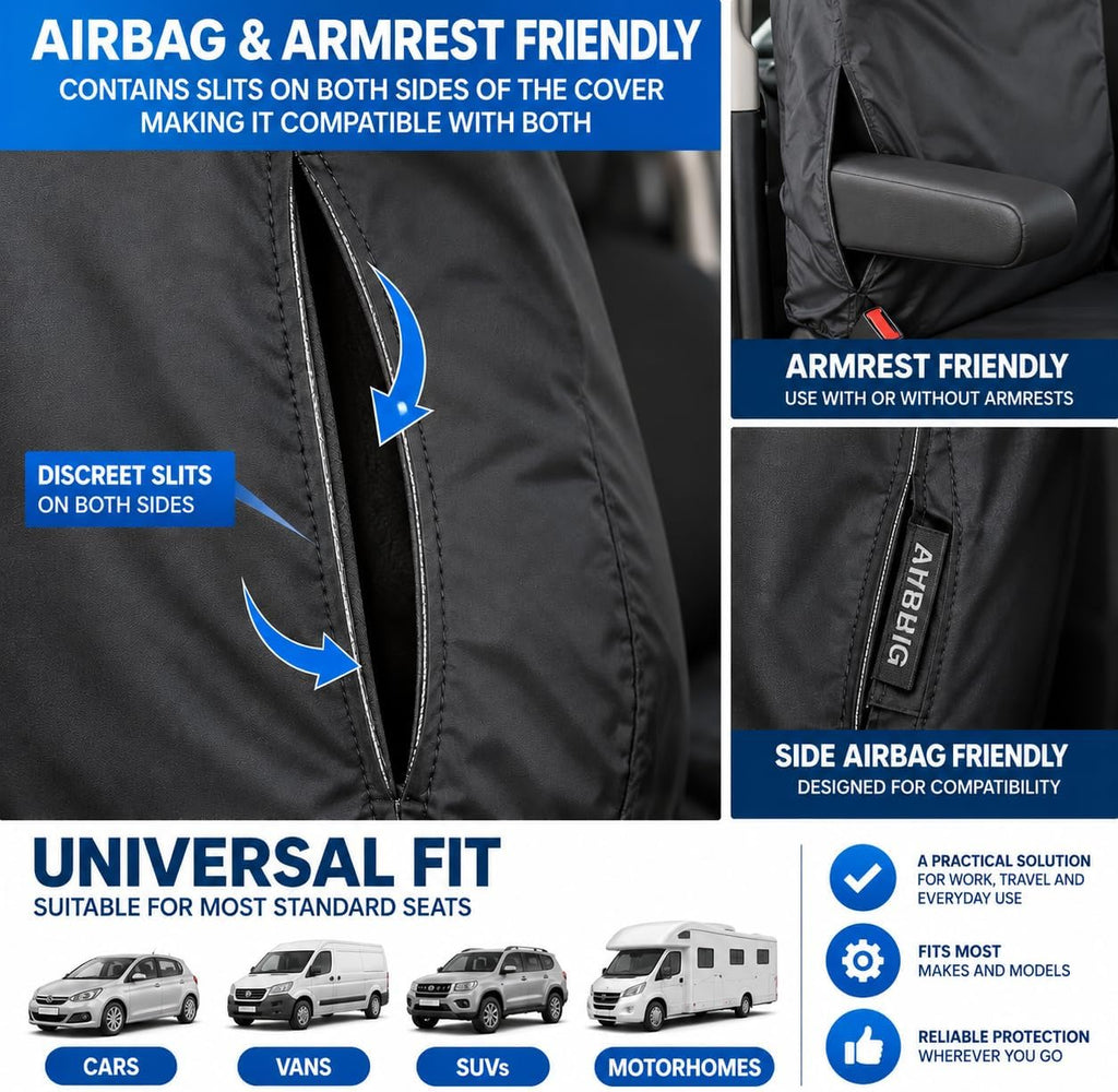 BLKWPSPFP920 Heavy Duty Black Waterproof Car Seat Covers/Protectors - 2 x Fronts