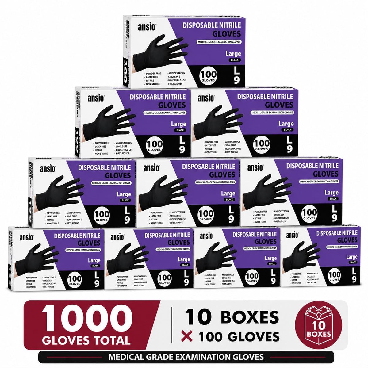 ANSIO Black Nitrile Latex Free Disposable Gloves Small, 100 Pack