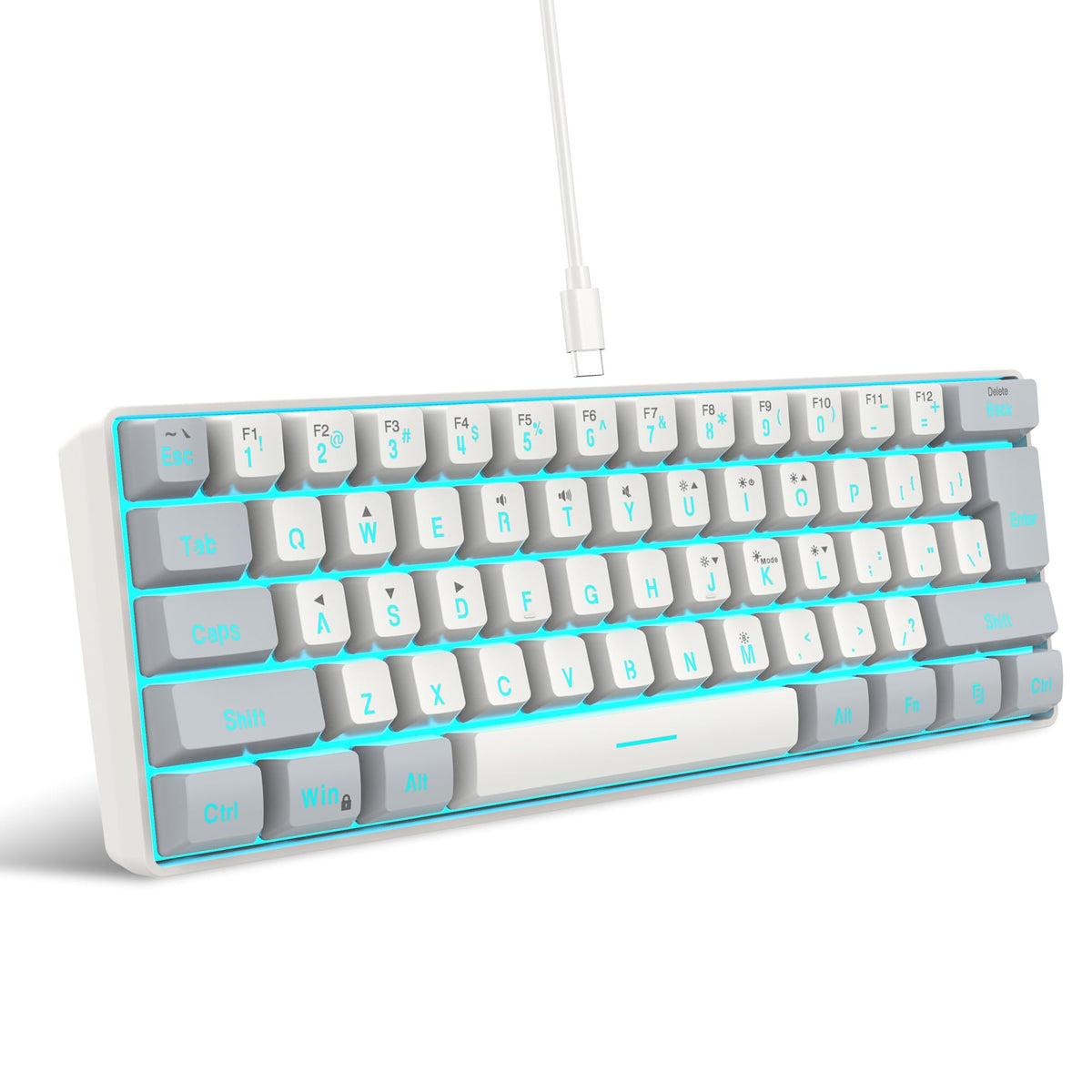 Snpurdiri 2.4G 60% Wireless Gaming Keyboard and Mouse Combo (White-Grey)