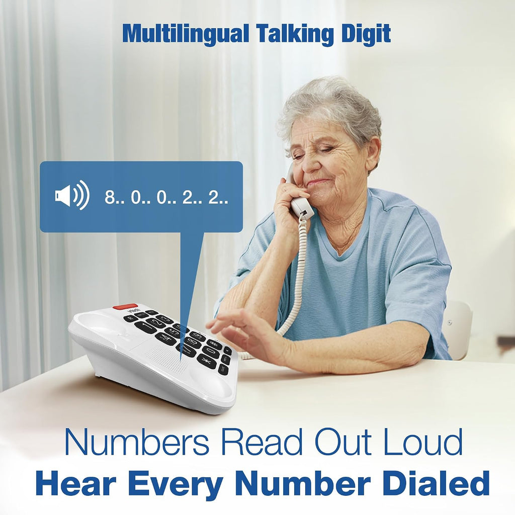 Vtech SA3100 Corded Senior Phone for Elderly with High-Contrast Large Buttons,Multilingual Talking Digits,Visual Ringer,Speed Dial,Speakerphone,No AC Power,Earpiece and Speakerphone Volume Control