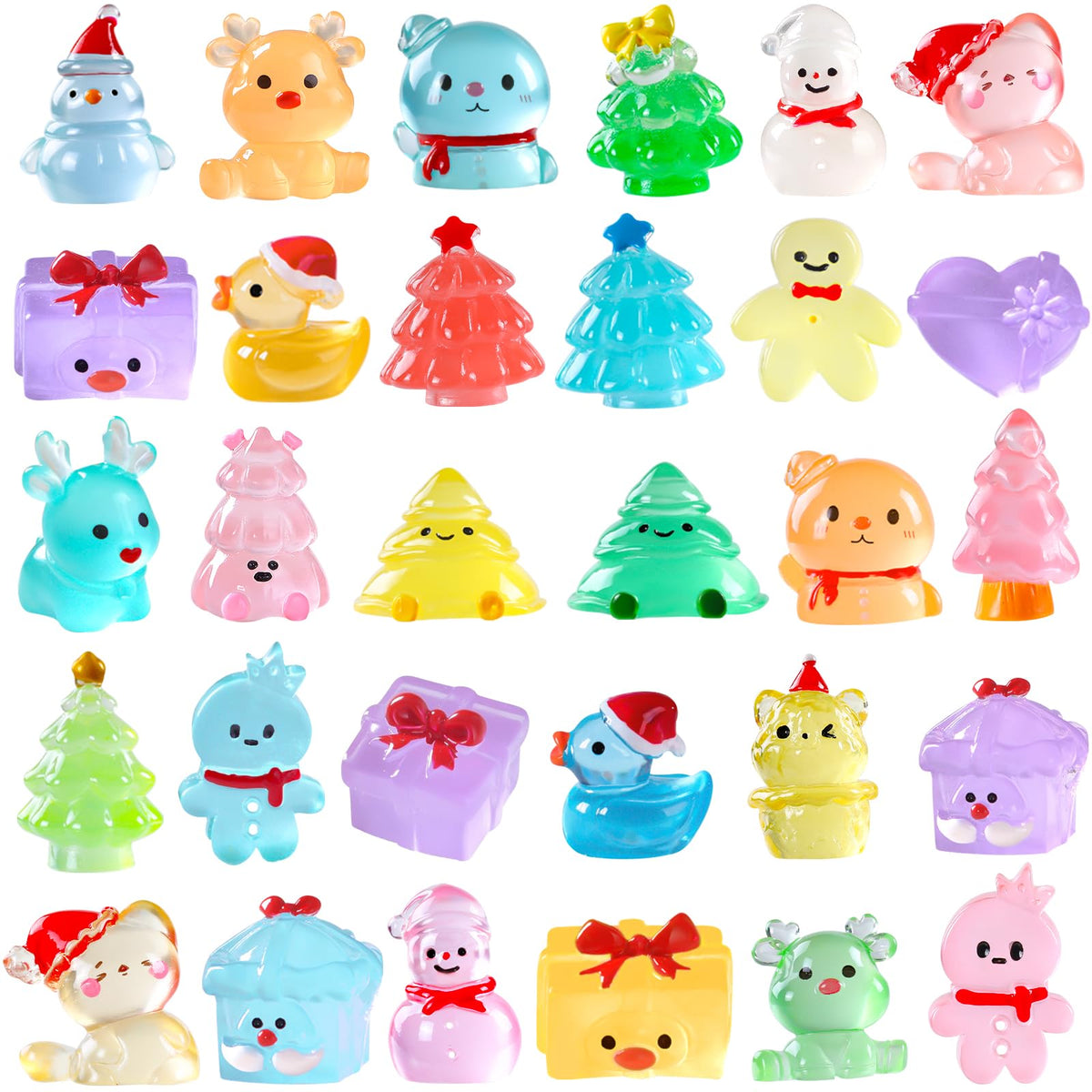 DIYDEC 24pcs Luminous Christmas Mini Resin Tree Figures Toys