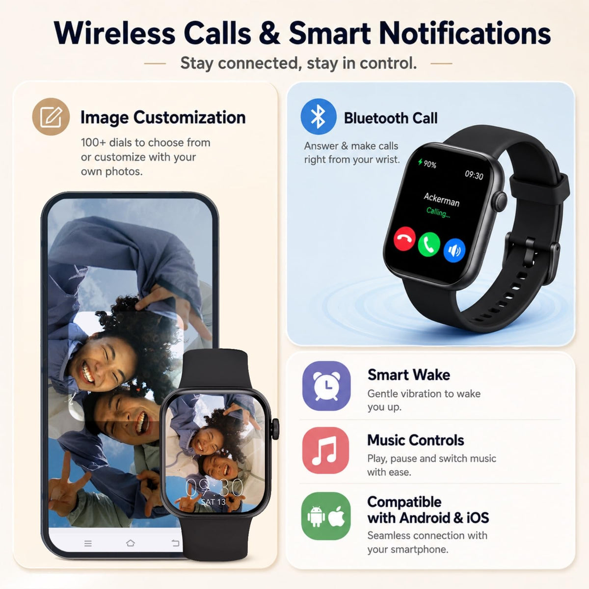 Smart Watch for Men Women Answer/Make Call, 1.85" Smartwatch, Fitness Watch with Heart Rate Blood Pressure Sleep Monitor,IP68 Waterproof Step Counter Watch Compatible Android IOS black