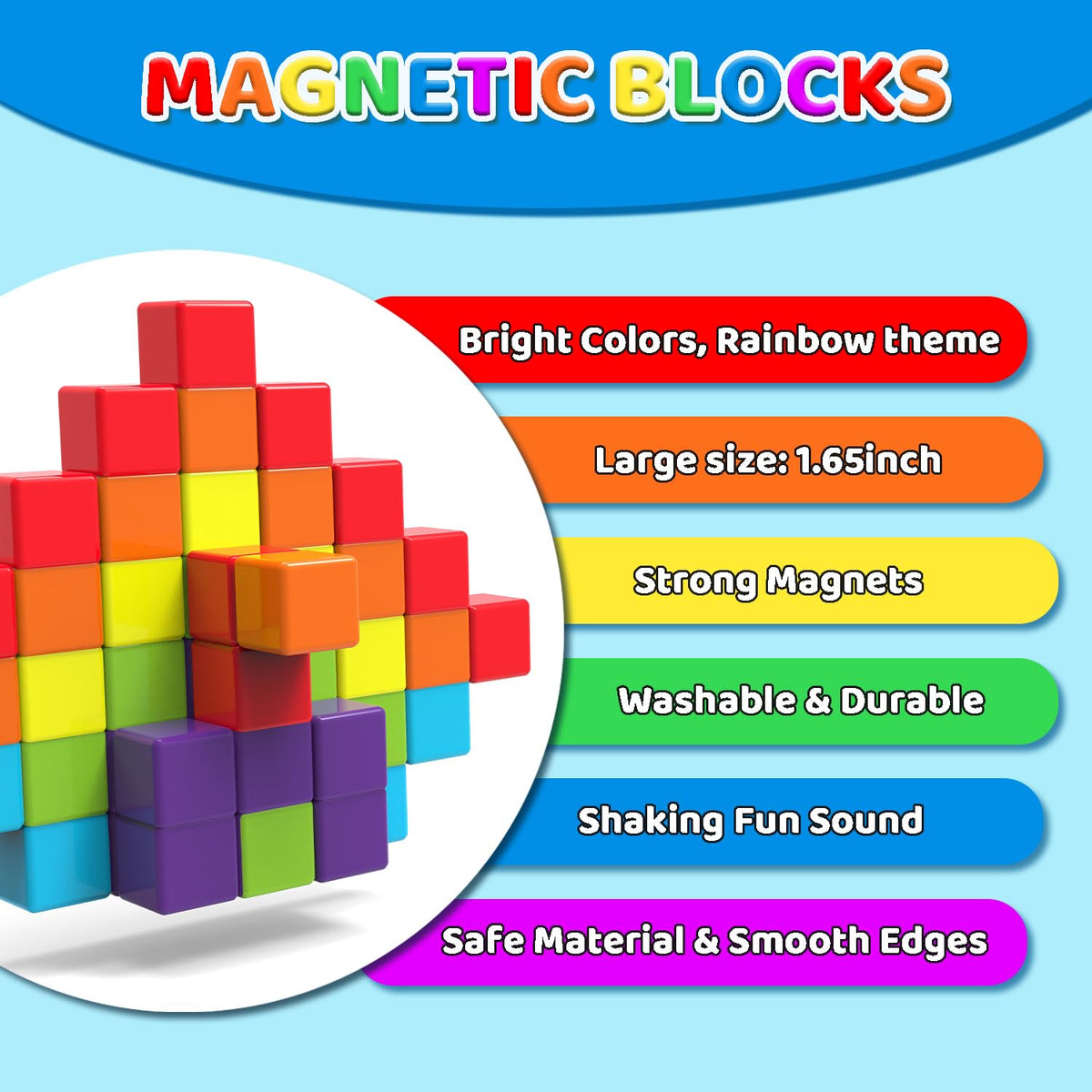 Magnetic Building Blocks Large, 1.65 inch Stacking Cubes for Toddlers