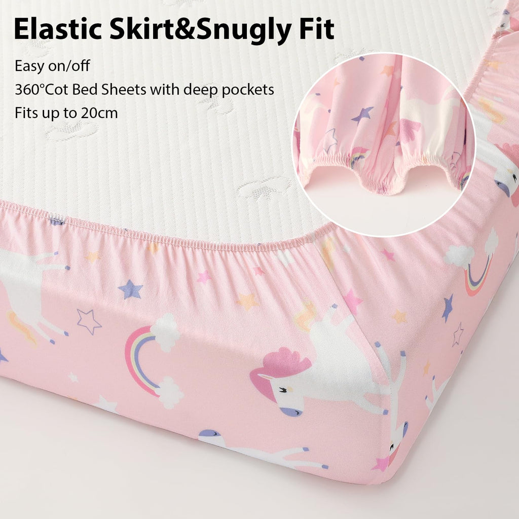 Next to Me Crib Sheets 85x51cm Fitted, 3 Pack Baby Cot Sheets, Ultral Soft & Silky Smooth Microfiber Bedside Crib Fitted Sheets Pink Rainbow