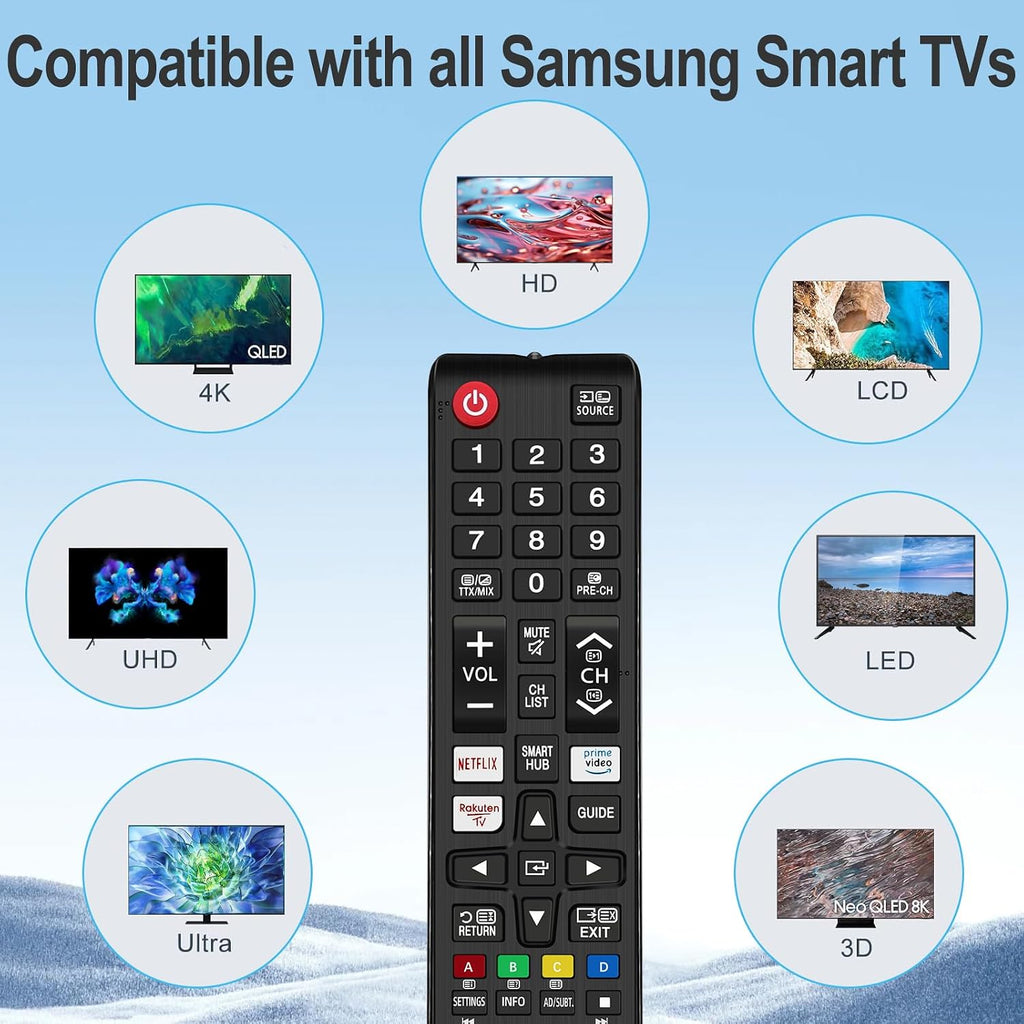 Samsung Universal TV Remote Control – Samsung TV Remote Replacement with Netflix, Prime Video, Rakuten Buttons for All S amsung LED QLED UHD 4K 8K Smart TVs