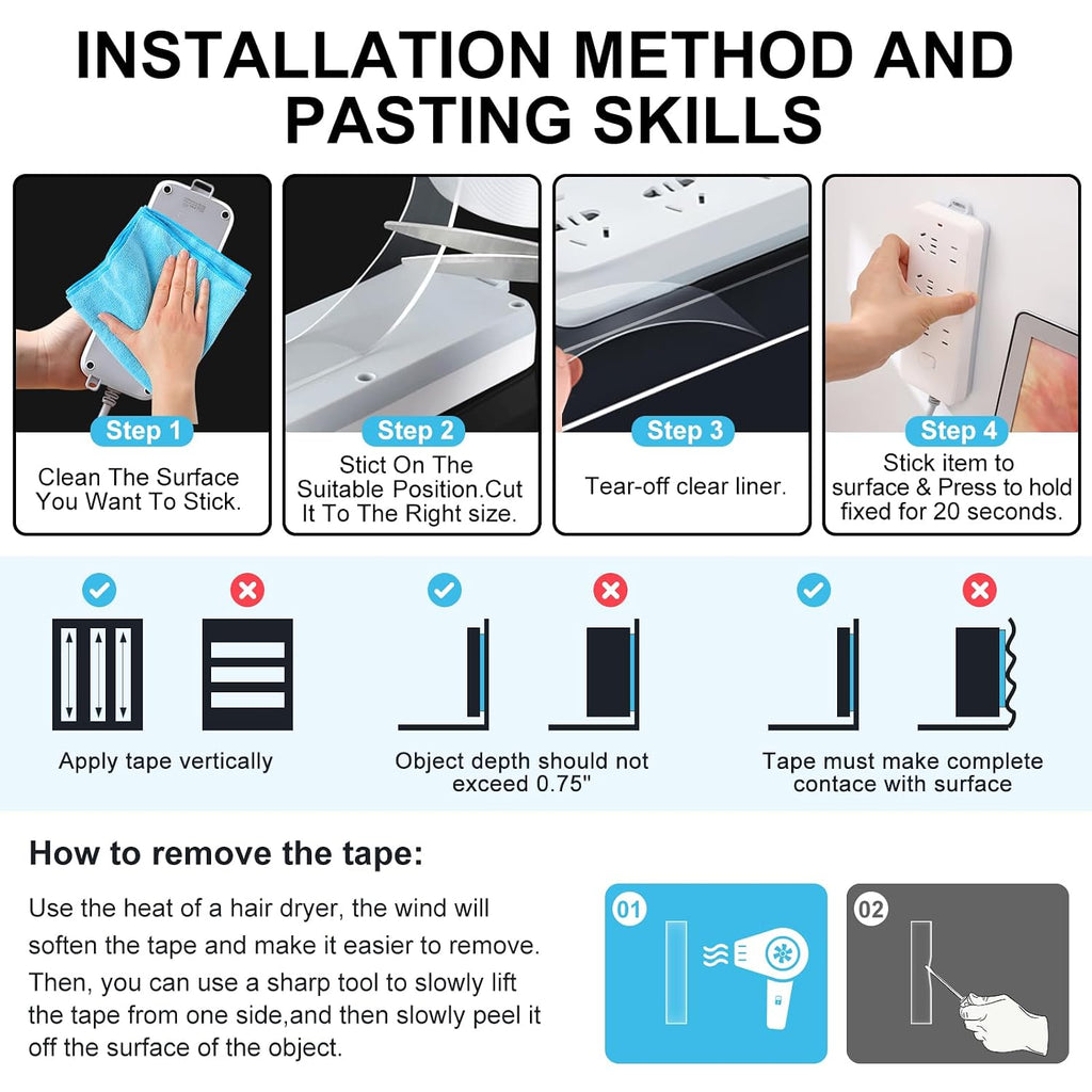 Double Sided Tape Heavy Duty,(6mx2cmx2mm,2Rolls) Strong Double Sided Mounting Nano Tape,Multipurpose Clear Adhesive Picture Hanging Strips,Removable Adhesive Sticky Tape for Poster Walls Decor Carpet