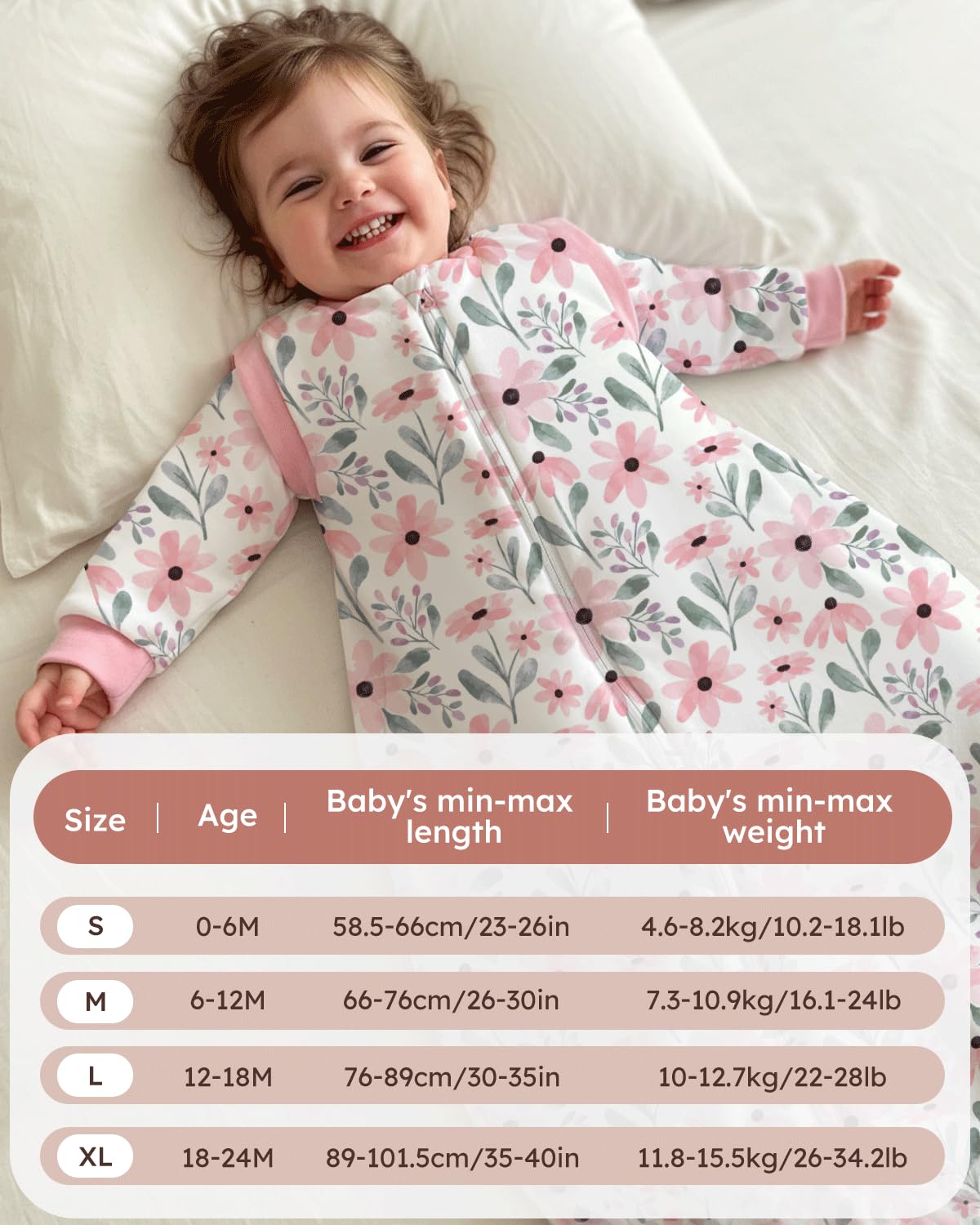 Yoofoss Baby Sleeping Bag 3.0 TOG - 6-12 Months Winter Sleeping Bag Baby with Removable Long Sleeves 100% Organic Cotton Sleep Sack Newborn Infant Toddler Giraffe