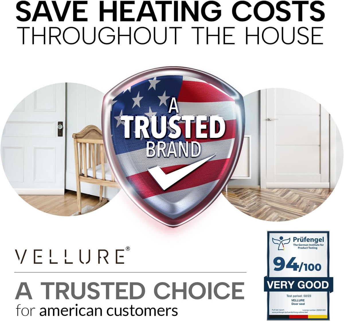 Vellure® Premium Door Draft Excluder Strip - Door Seal for Energy Saving - Quick and Easy Installation - Draught Excluder for Bottom of Door - Ideal for Keeping Out Cold