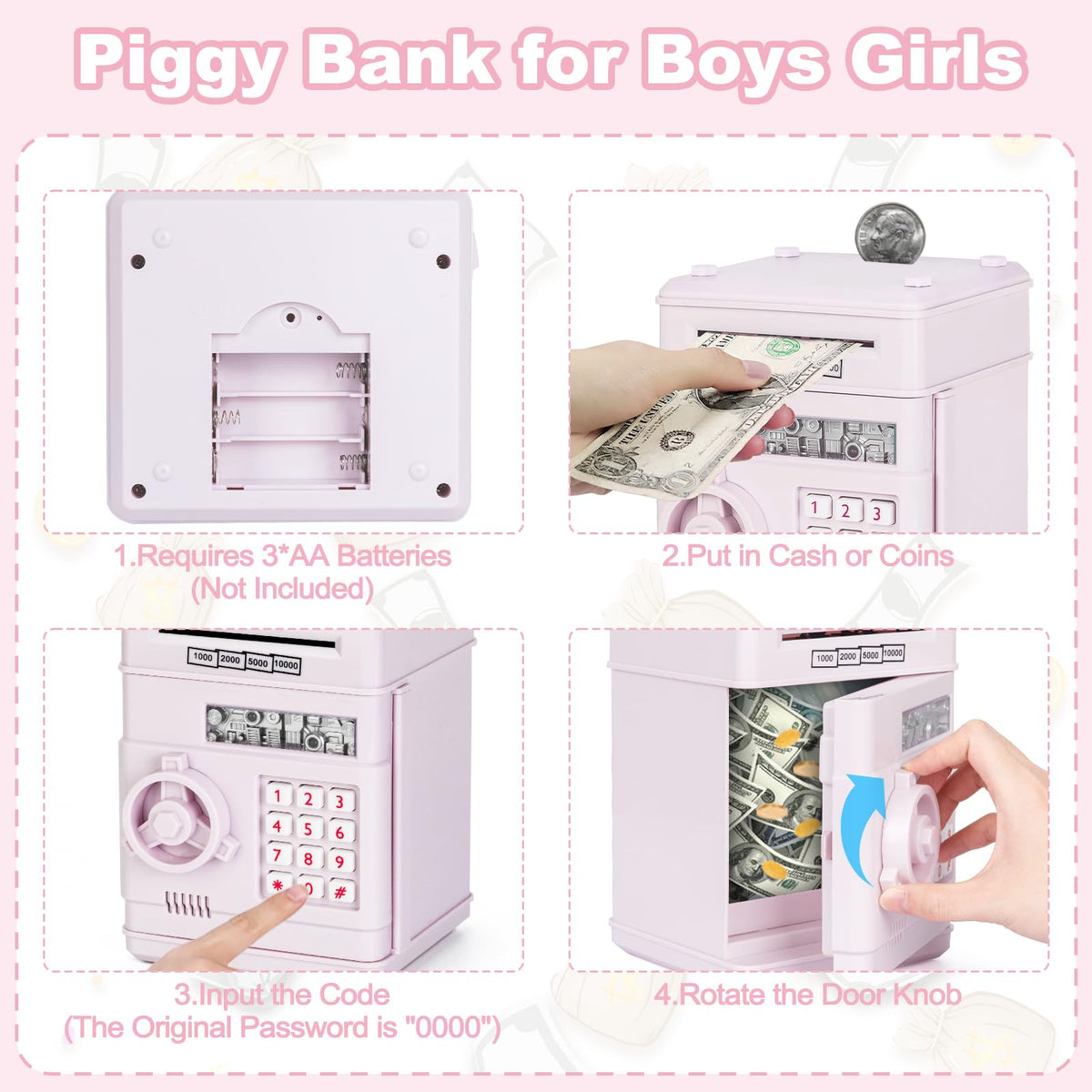 Refasy Piggy Bank Cash Coin Can ATM Bank Electronic Coin Money Bank for Kids Age 3-12, Money Savings Box Mini ATM Coin Bank Toys Gifts for 3 4 5 6 7 8 9 10 11 12 Year Old Boys Girls