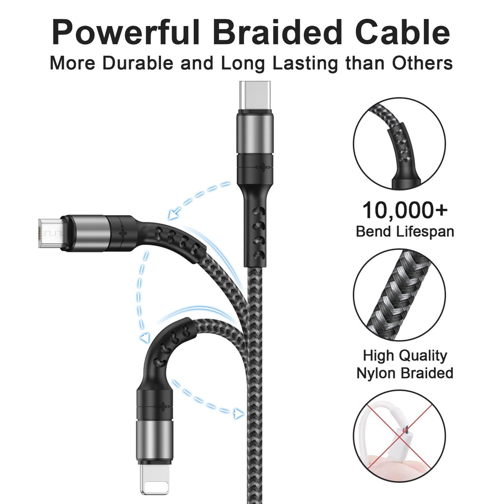 RAVIAD Multi Charger Cable, 3 in 1 Charger Cable 3A USB Fast Charging Cord
