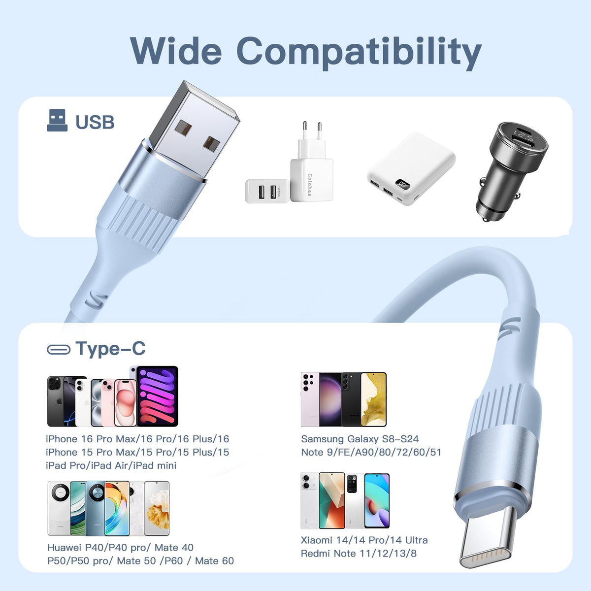 Nebite USB C Charger Cable 3PACK 6FT/1.8M USB A to USB C Charger Cable