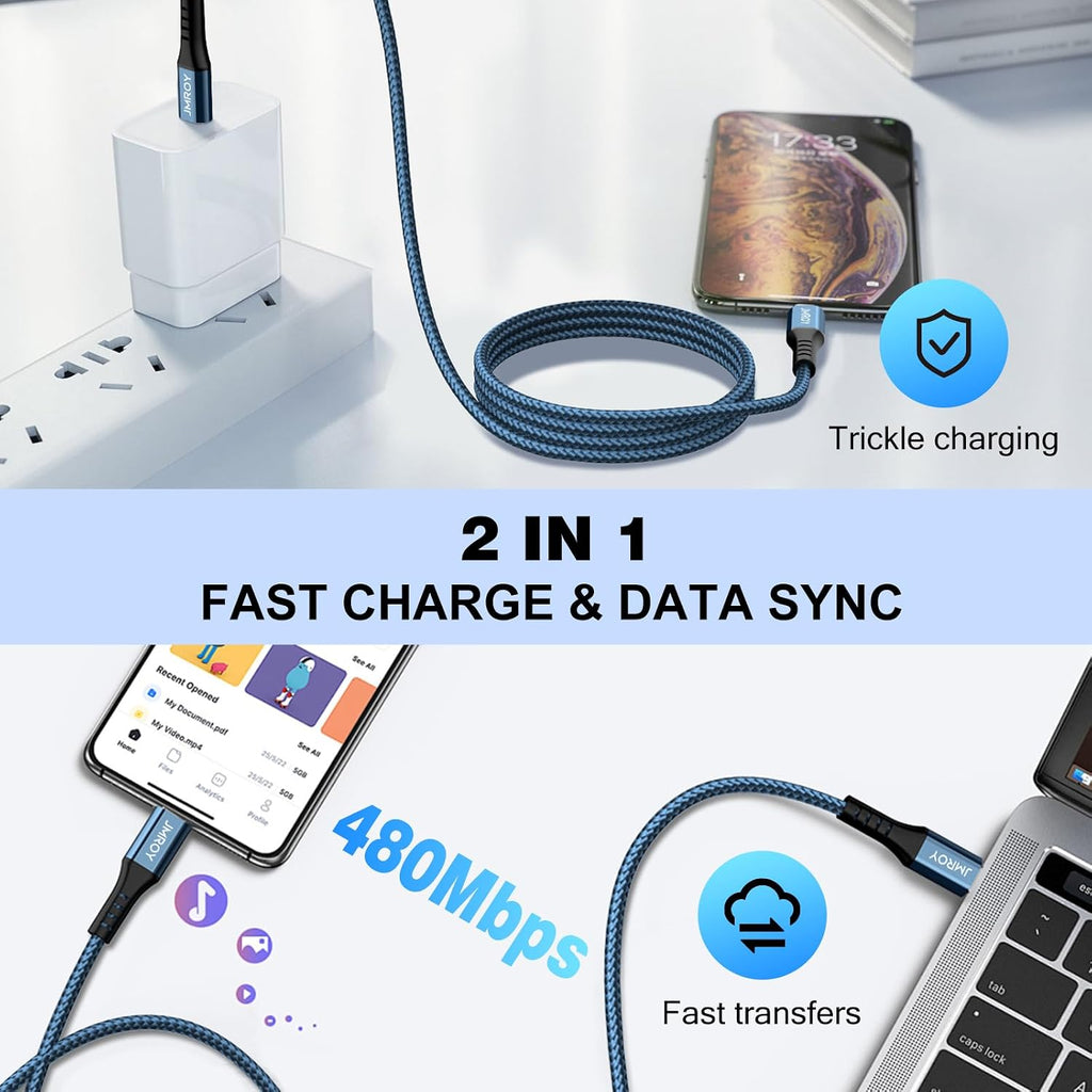 USB C to USB C Charger Cable 2M 3Pack, 60W Fast Charger Cable 2 Metre, Nylon Braided C to C Charging Cord Compatible with iPhone 18 17 16 Pro Max, Samsung Galaxy S26 S25, MacBook Air