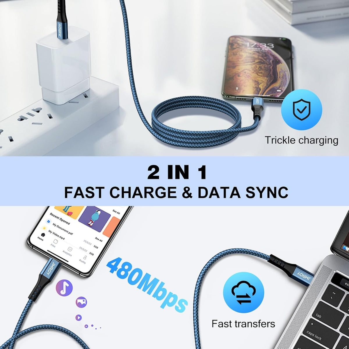 USB C to USB C Charger Cable 2M 3Pack, 60W Fast Charger Cable 2 Metre, Nylon Braided C to C Charging Cord Compatible with iPhone 18 17 16 Pro Max, Samsung Galaxy S26 S25, MacBook Air
