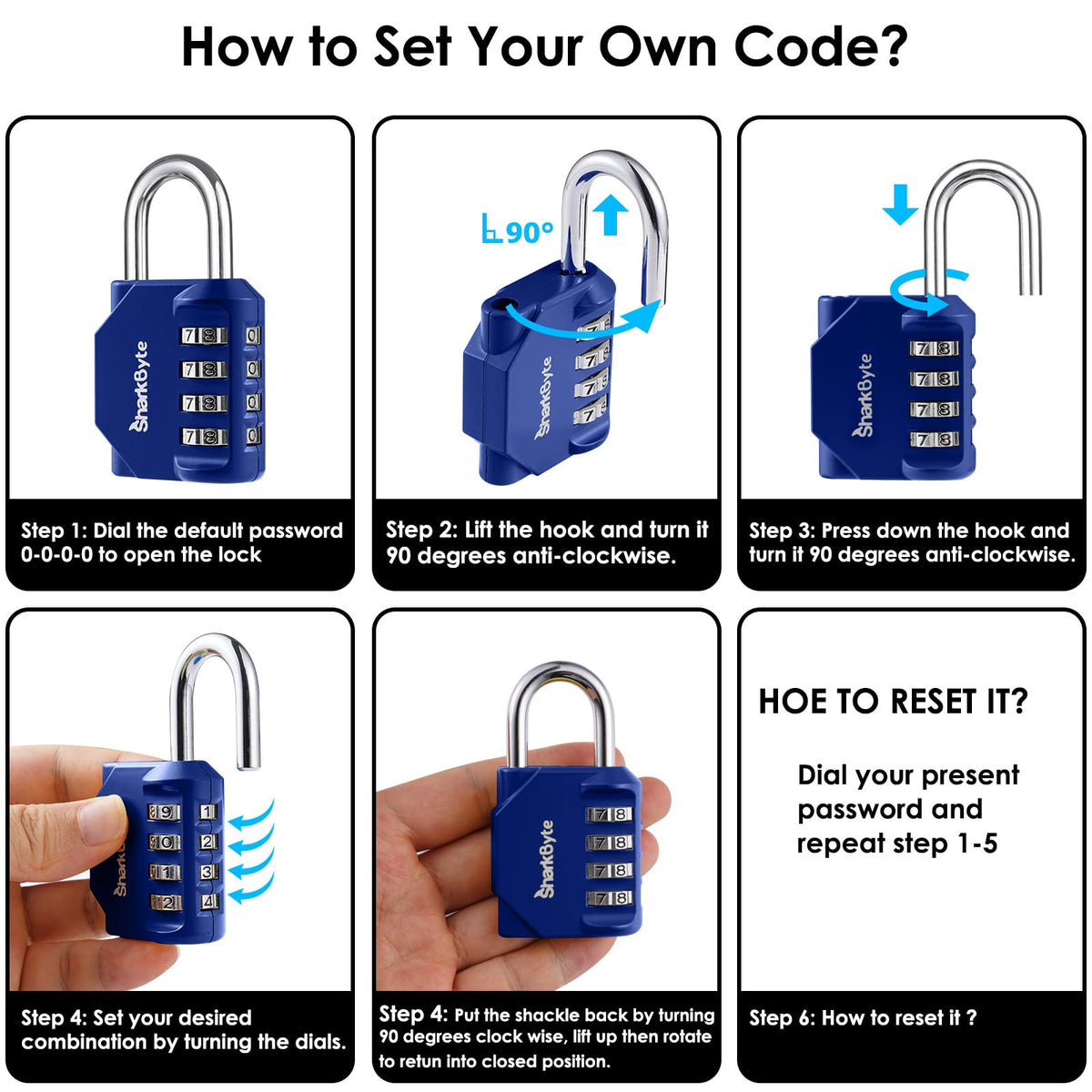 SharkByte Heavy Duty Combination Padlock – 4-Digit Weatherproof Outdoor Lock with Stainless Steel Shackle, Anti-Rust Resettable Code for Gym, School, Locker, Shed, Toolbox, Gate & Warehouse - Purple