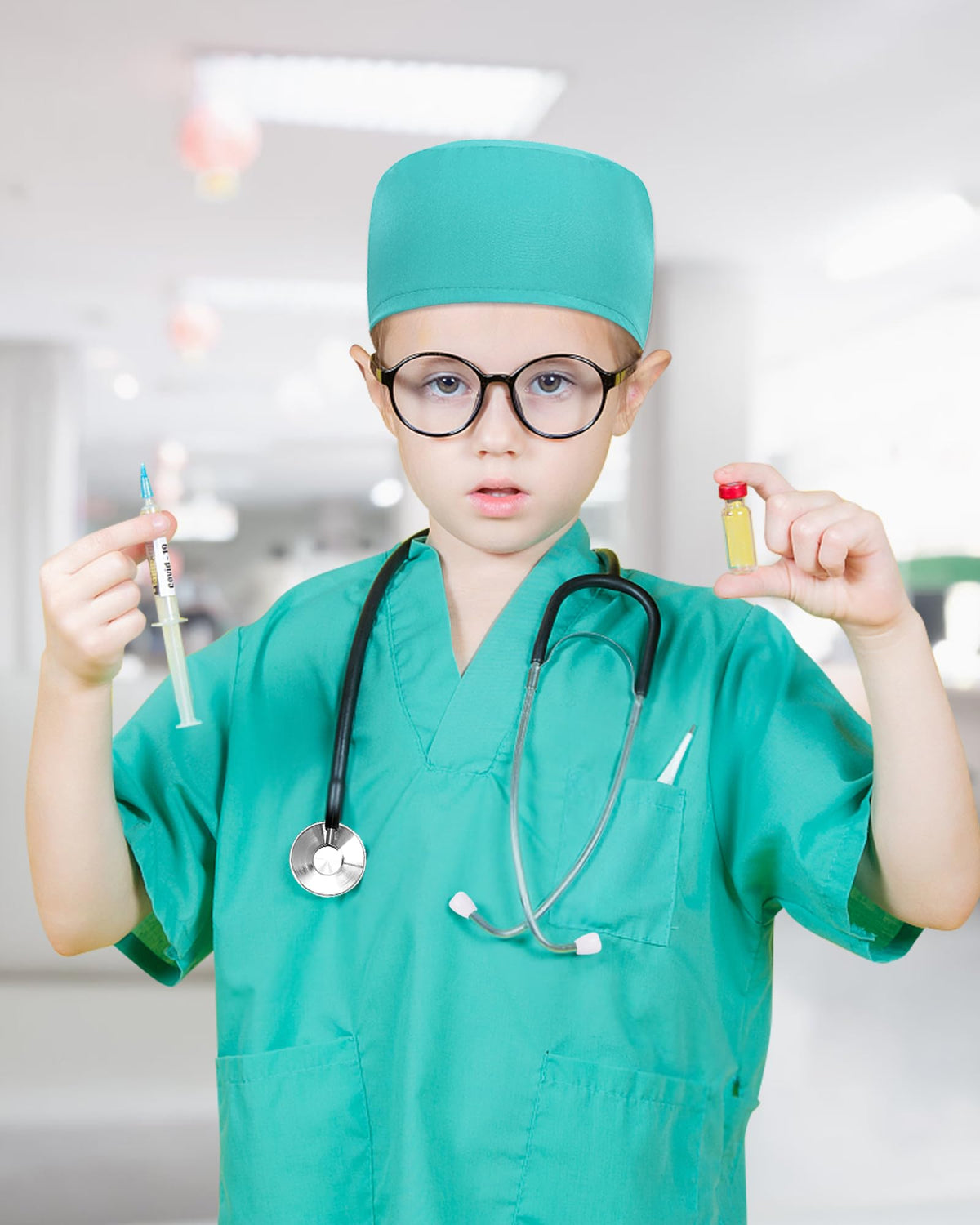 ICECUTE Doctor Scrubs for Kids,7 Pcs Scrubs Costume with Accessories 3-11Y
