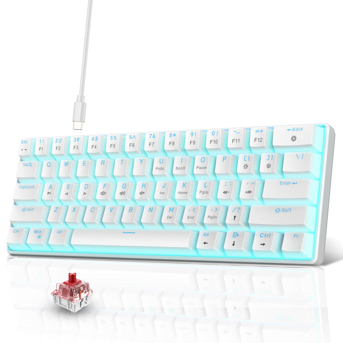 Snpurdiri 2.4G 60% Wireless Gaming Keyboard and Mouse Combo (White-Grey)